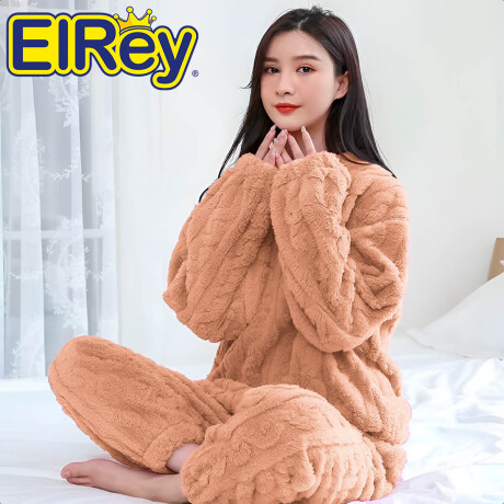 Conjunto Pijama Jogging Peluche Abrigo Buzo Pantalón Marron