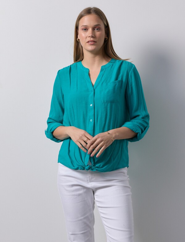 Blusa Nudo Botones TURQUESA