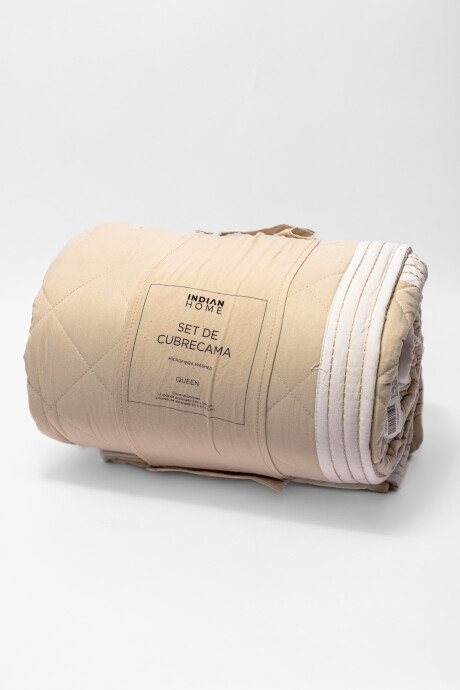 Cubrecama 2 Plazas Queen Microfibra Washed Beige