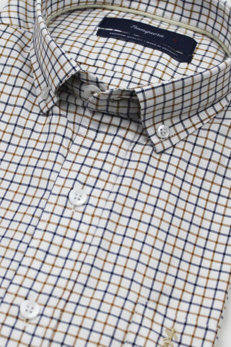 Camisa de Hombre Premium a Cuadros Cuadros marrones con azul
