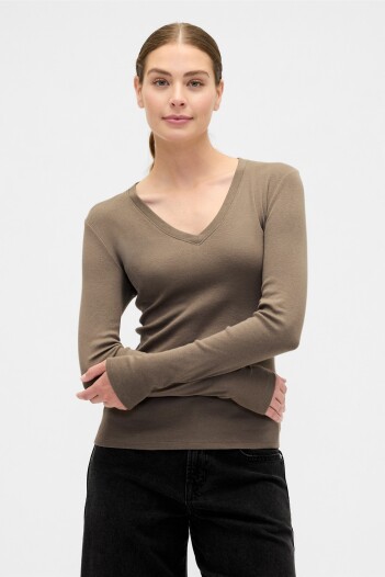 Remera Manga Larga Cuello V Mujer Plymouth Rock