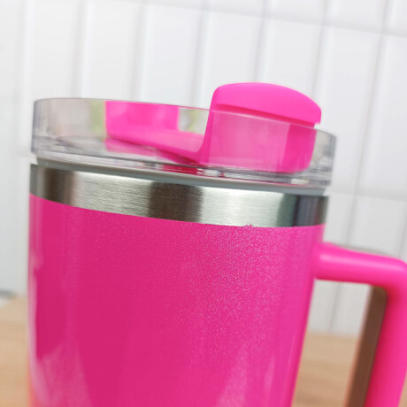 Vaso Térmico De Acero Con Asa Fucsia