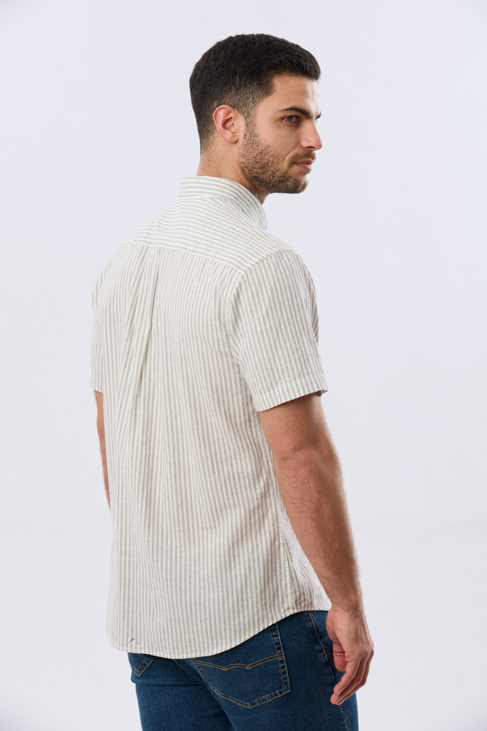 CAMISA RAYADA DE LINO Verde