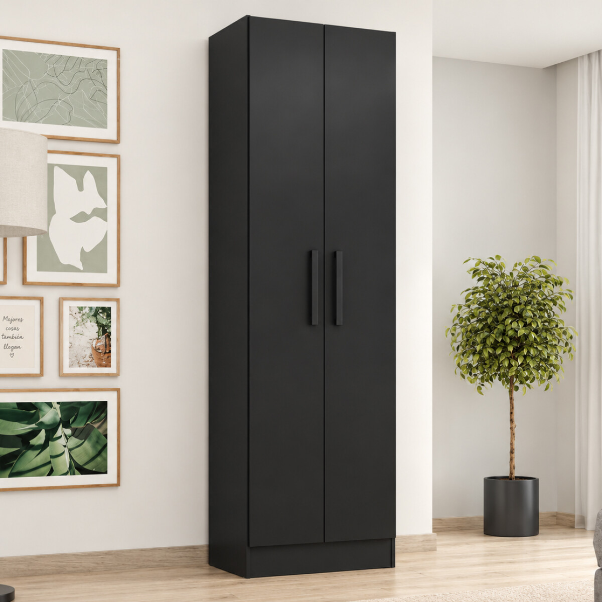 ROPERO 2 PUERTAS GUARDARROPA ARMARIO PLACARD CLOSET MULTIUSO - negro 