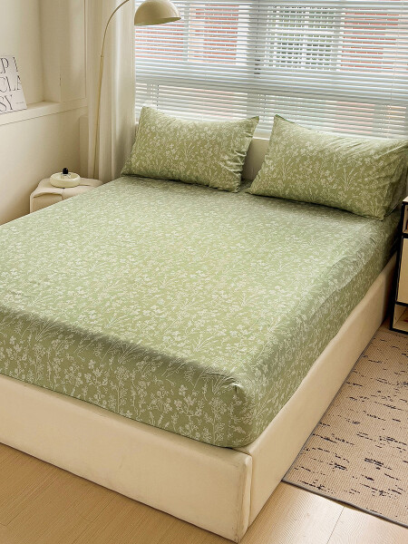 JUEGO DE SÁBANAS SOMMIER FLORAL VERDE