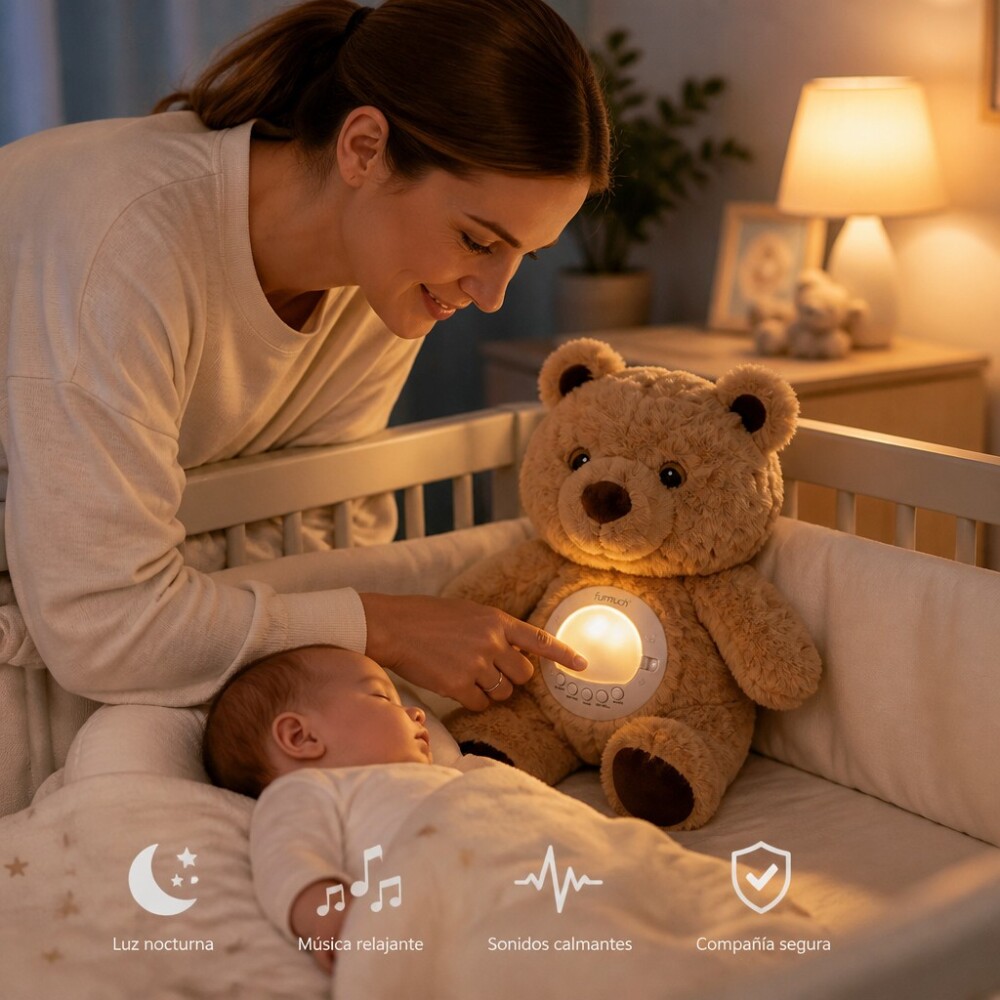 Cunero poryector velador con movimiento, música y luz - oso beige Cunero poryector velador con movimiento, música y luz - oso beige