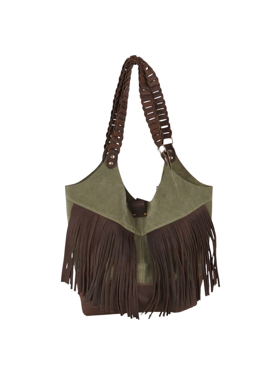 Tote Bag de cuero con flecos - verde 