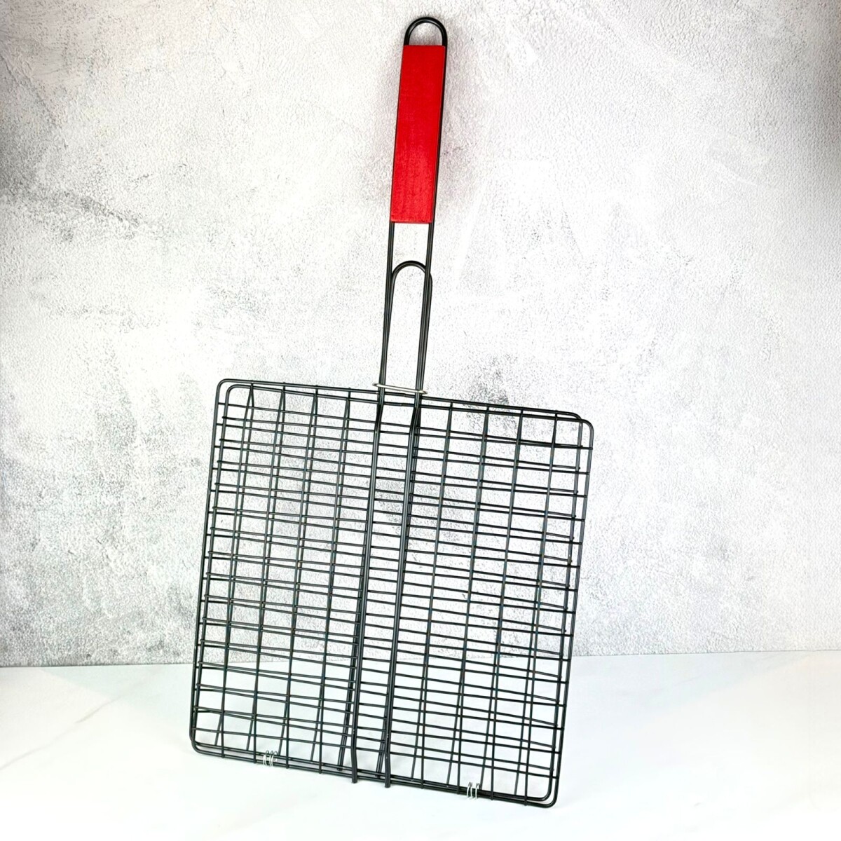 Rejilla Doble Cuadrada Para Parrilla Con Mango De Madera 30cm x 30cm x 60cm 