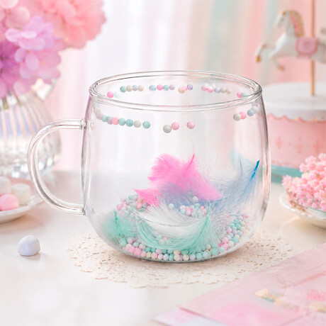 Taza Doble Vidrio Con Flores Modelo 2