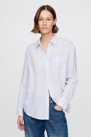 Camisa De Lino Mujer Blue Stripe