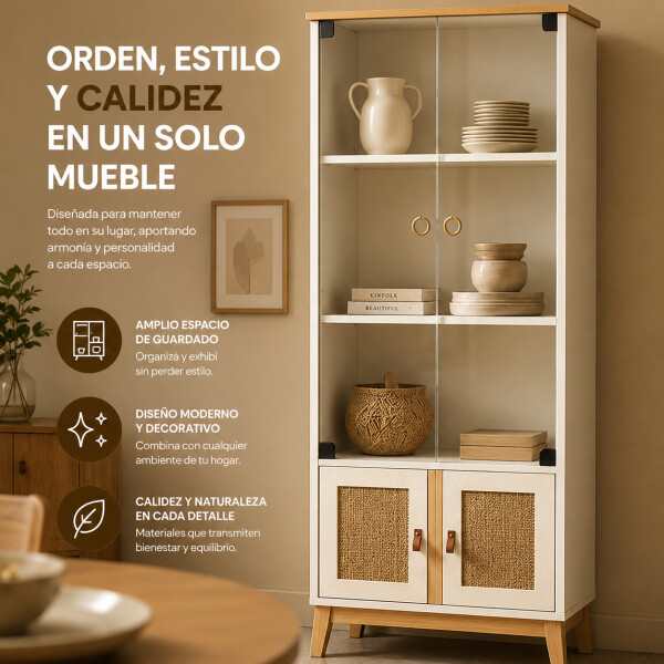 Cristalero ComboHome Rattan Estantes 2 Puertas 180cm Calidad Blanco 1