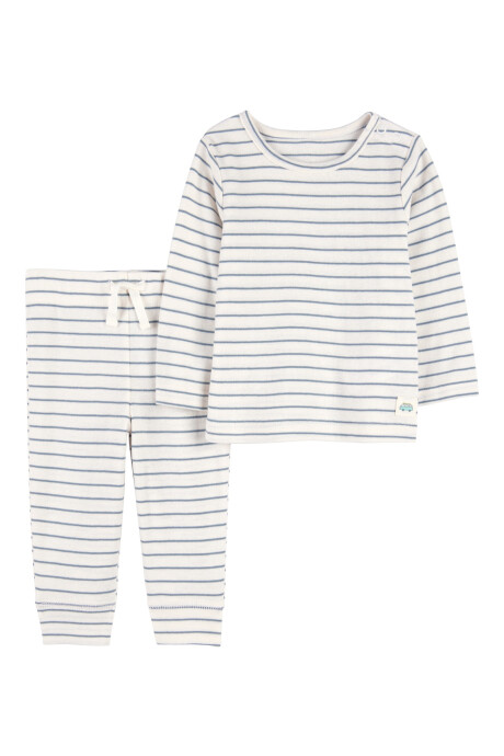 Set dos piezas de algodón, pantalón y remera, diseño a rayas Sin color