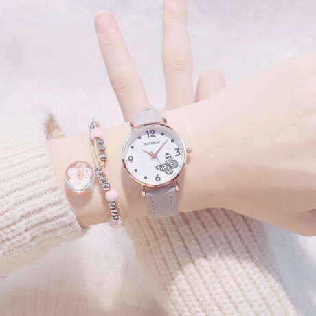 Set De Reloj Mariposa Y Flor Marrón