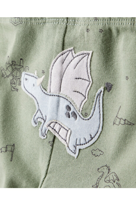 Set tres piezas de algodón, pantalón y dos bodies, diseño dragón Sin color