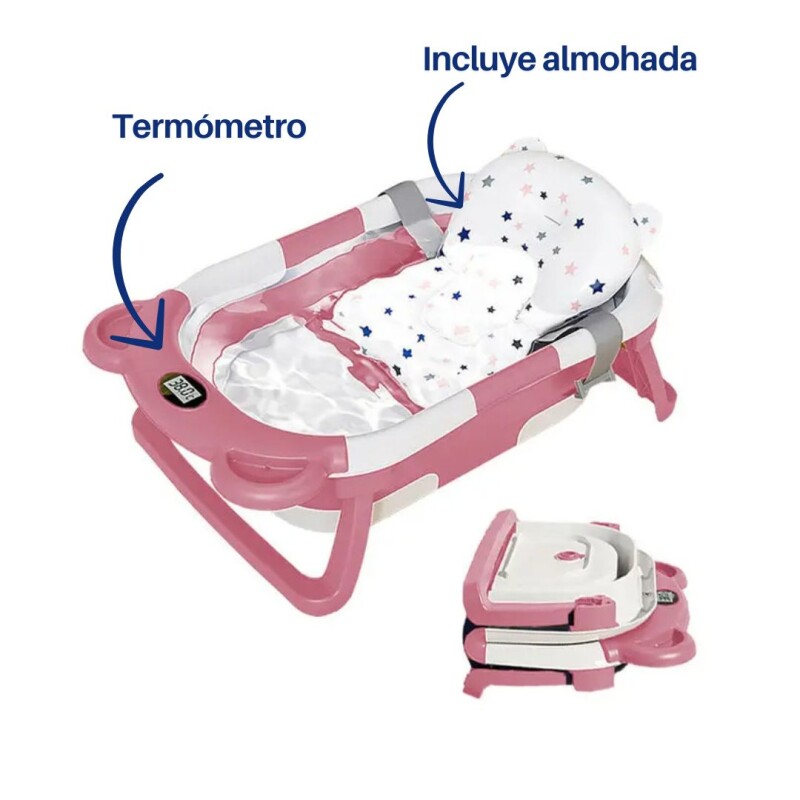 Bañera Bañito Bebe Plegable Almohada Termómetro Rosado Bañera Bañito Bebe Plegable Almohada Termómetro Rosado
