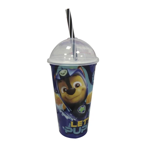 Vaso Plástico Milk Shake con Pajita Paw Patrol 500 ml CHASE Y RUBBLE