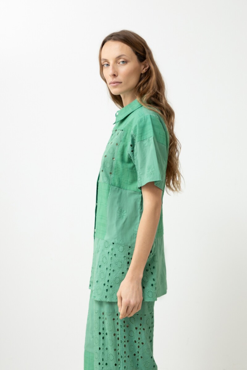 Camisa patchwork de broderie verde