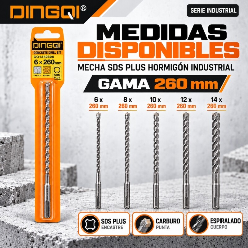 DINGQI MECHA SDS PLUS HORMIGON INDUSTRIAL 12x260MM Dingqi Mecha Sds Plus Hormigon Industrial 12x260mm