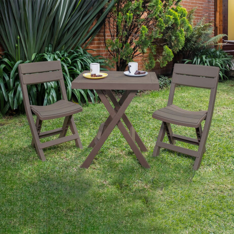Set Jardín Plegable Plástico Barú Rimax Mesa Rect + 2 Sillas Mocca