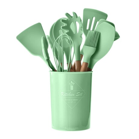 Set Menage 12Pzs Utensillos Cocina en Silicona Antiadherente Verde Oscuro