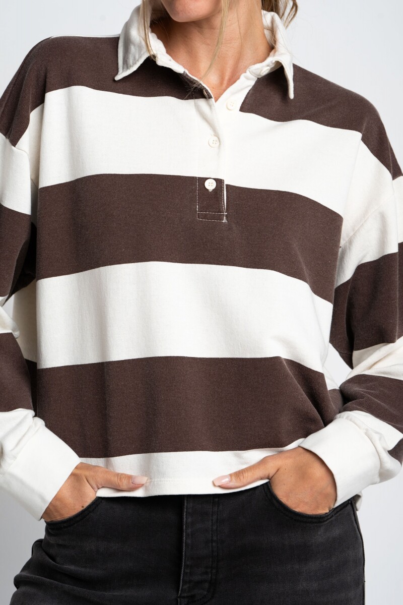 Sweater Polo Rayado Marron