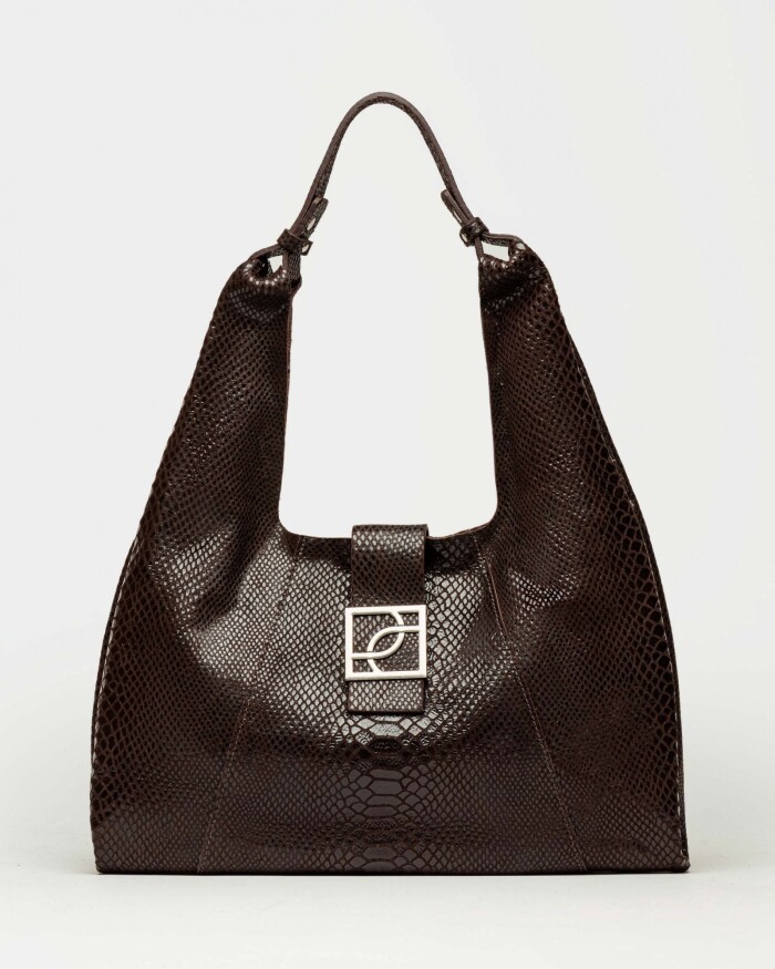 Bolso Signature en cuero gamuza anaconda Marron