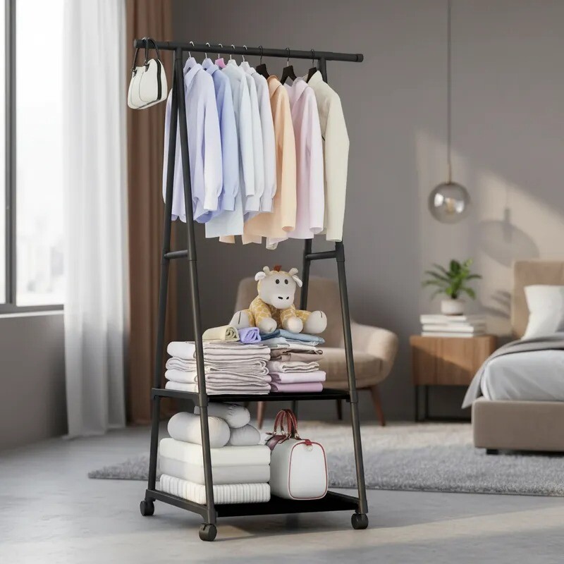 Perchero Triangular de Pie Multifuncional NEGRO