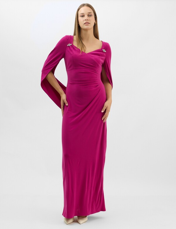 Vestido Largo Drapeado Efecto Capa FUCSIA