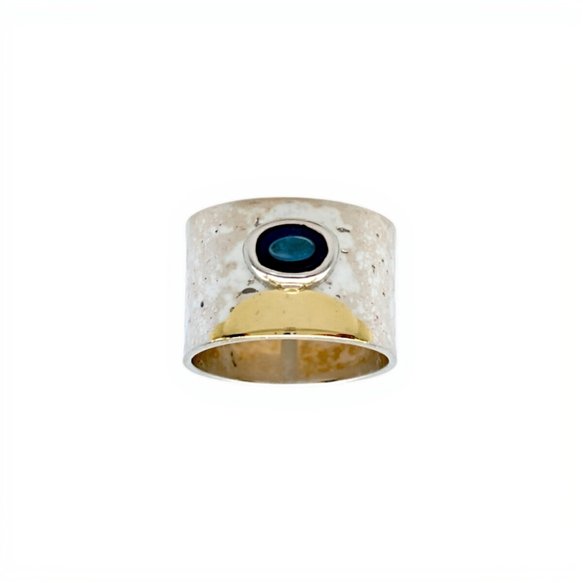 Anillo martillado punto Zafiro-Plata y oro-Piedra Zafiro-AN5932 - conpiedra 