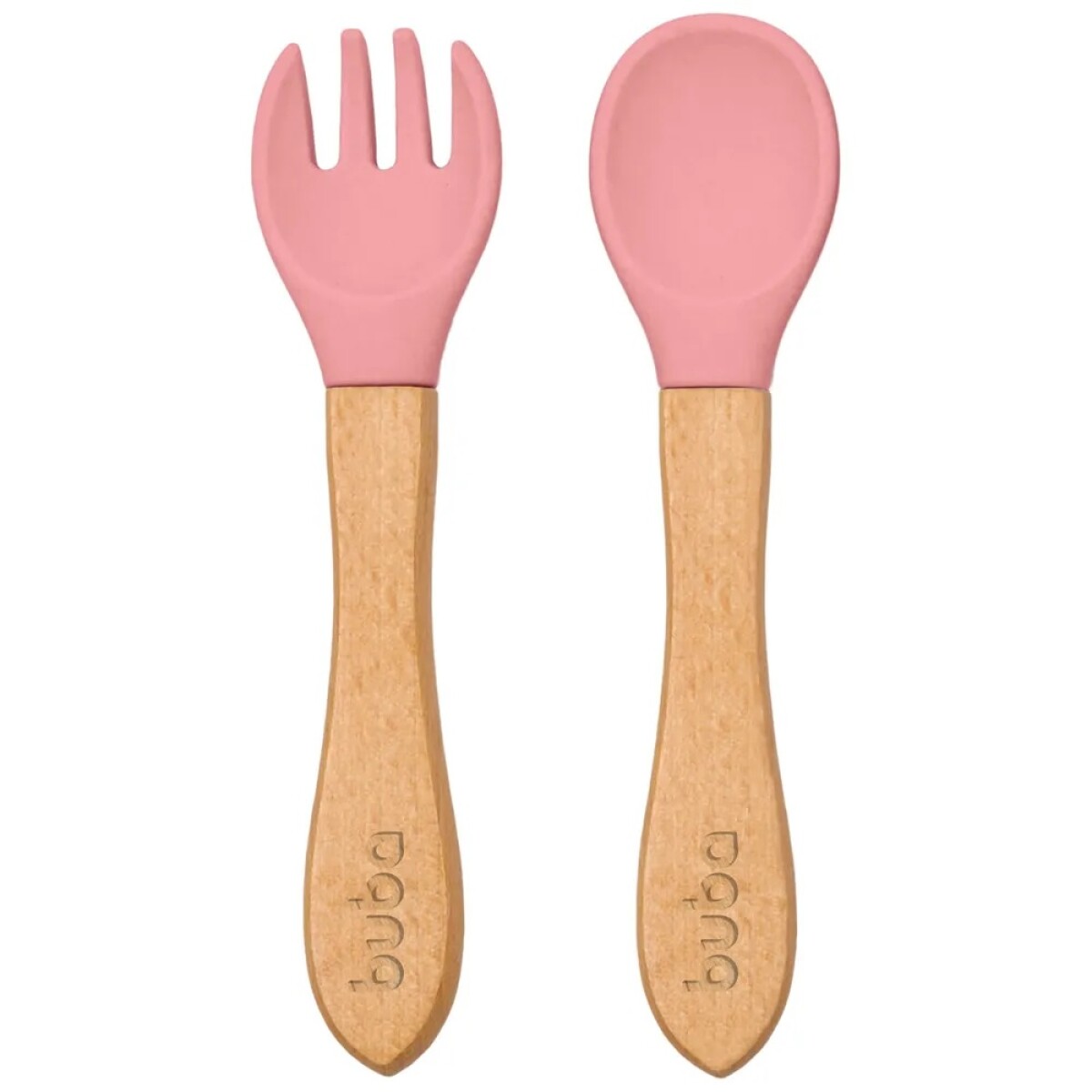 Cubiertos silicona y bambú - rosa 