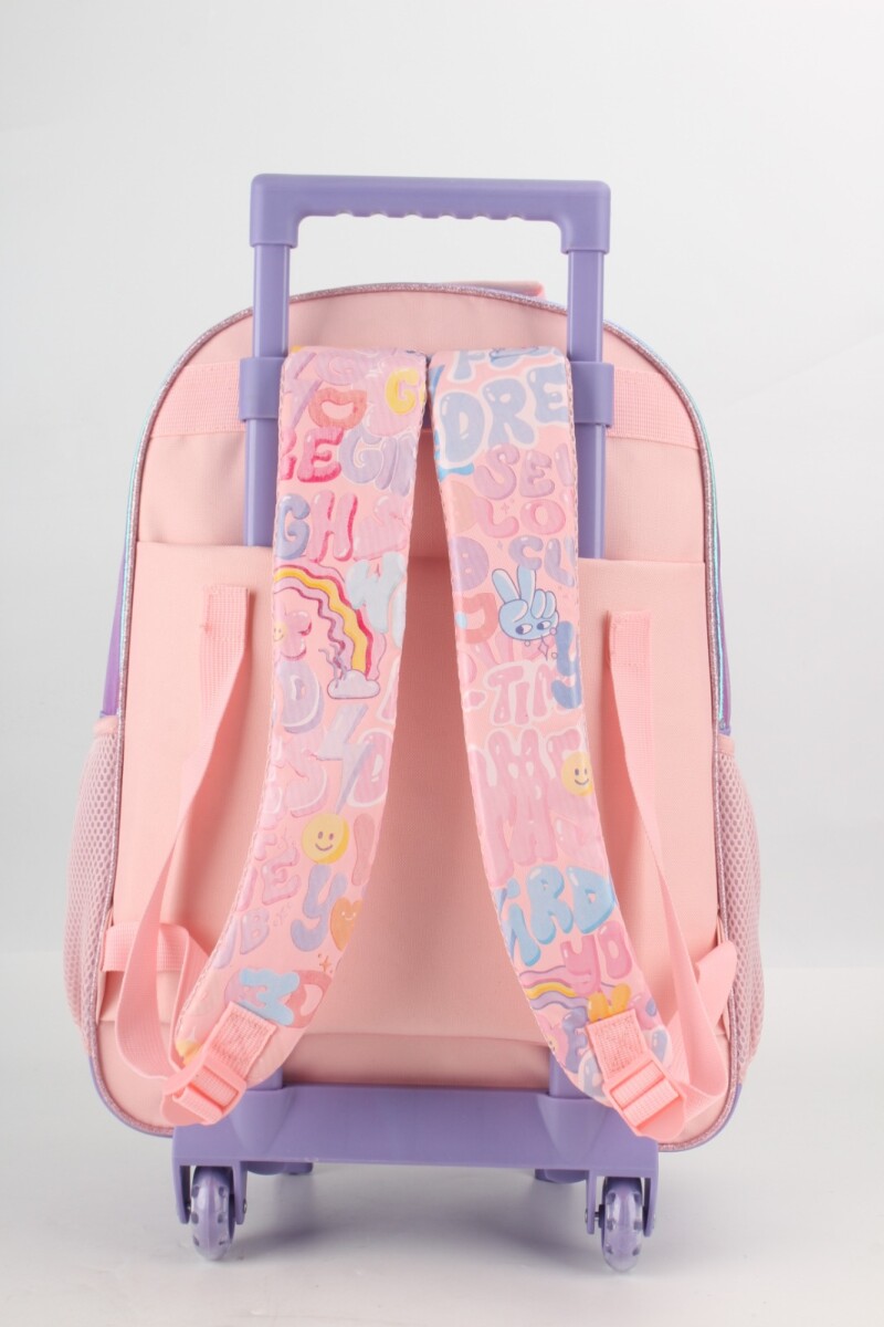 Mochila escolar con ruedas estampada Rosa