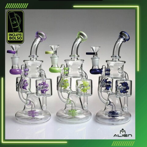 BONG ALIEN SUPER RECICLADOR DOBLE TRUBINA 25CM - AL50 BONG ALIEN SUPER RECICLADOR DOBLE TRUBINA 25CM - AL50
