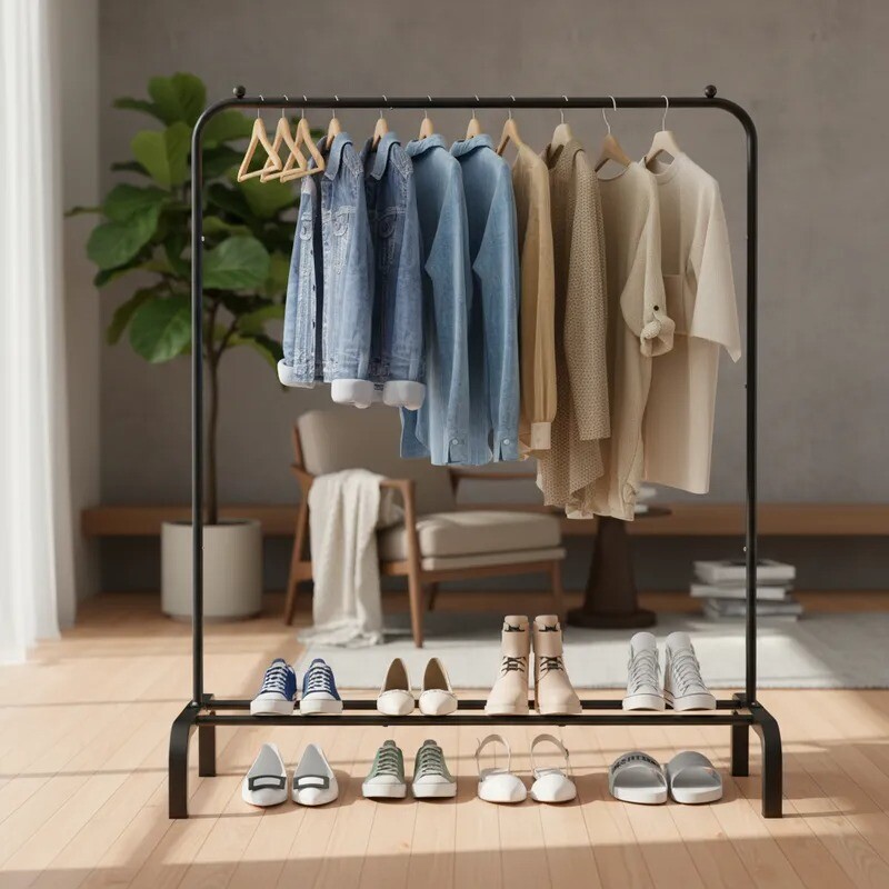 Perchero de Metal para Organización de Ropa y Perchas Perchero de Metal para Organización de Ropa y Perchas