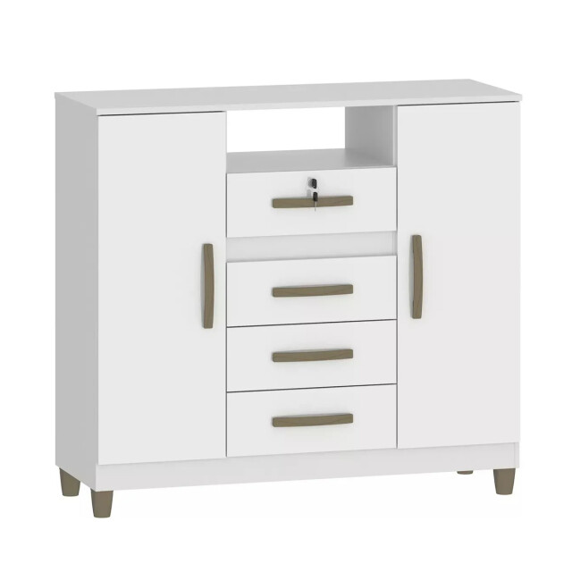Cómoda cajonera 4 cajones 2 puertas - Con llave BLANCO