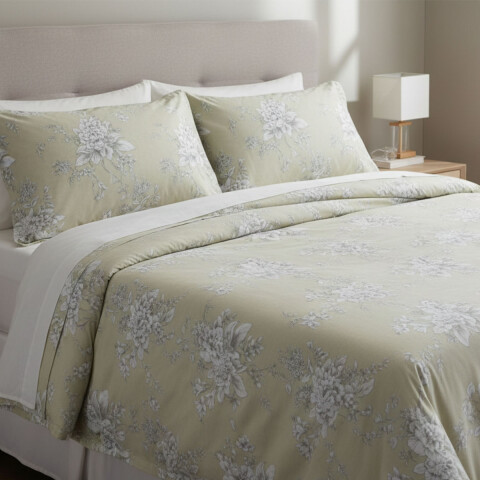 Juego Sábanas 2 Plazas Home Class Estampado 180 Hilos 100% Algodón FLORES BEIGE