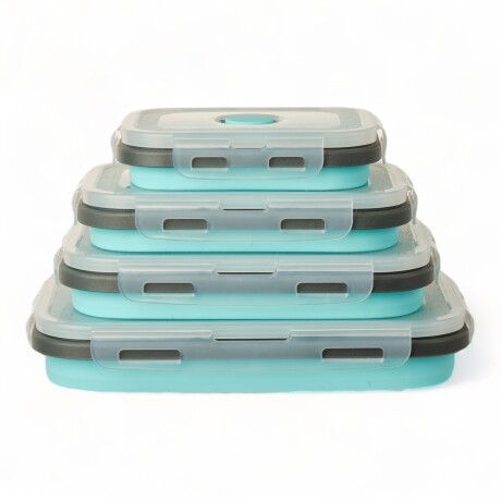 Set X4 Taper Contenedor Silicona Plegables Tapa Plastico Hermetica Celeste