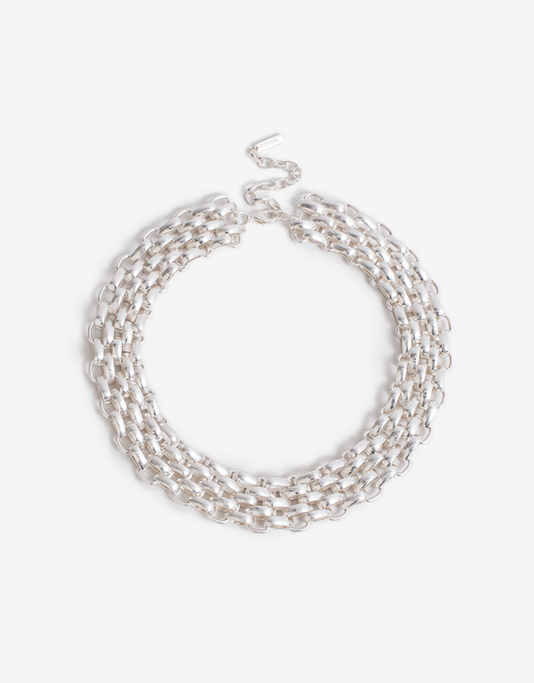 Collares Cortos Metal Collar Corto Cadena Pesada - Plateado Plata Cepillada Mate