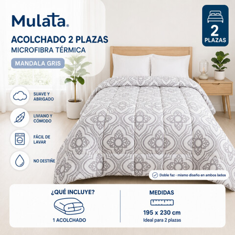 Acolchado 2 Plazas Doble Faz Microfibra Térmico 195 x 230cm - Mandala Gris Acolchado 2 Plazas Doble Faz Microfibra Térmico 195 x 230cm - Mandala Gris