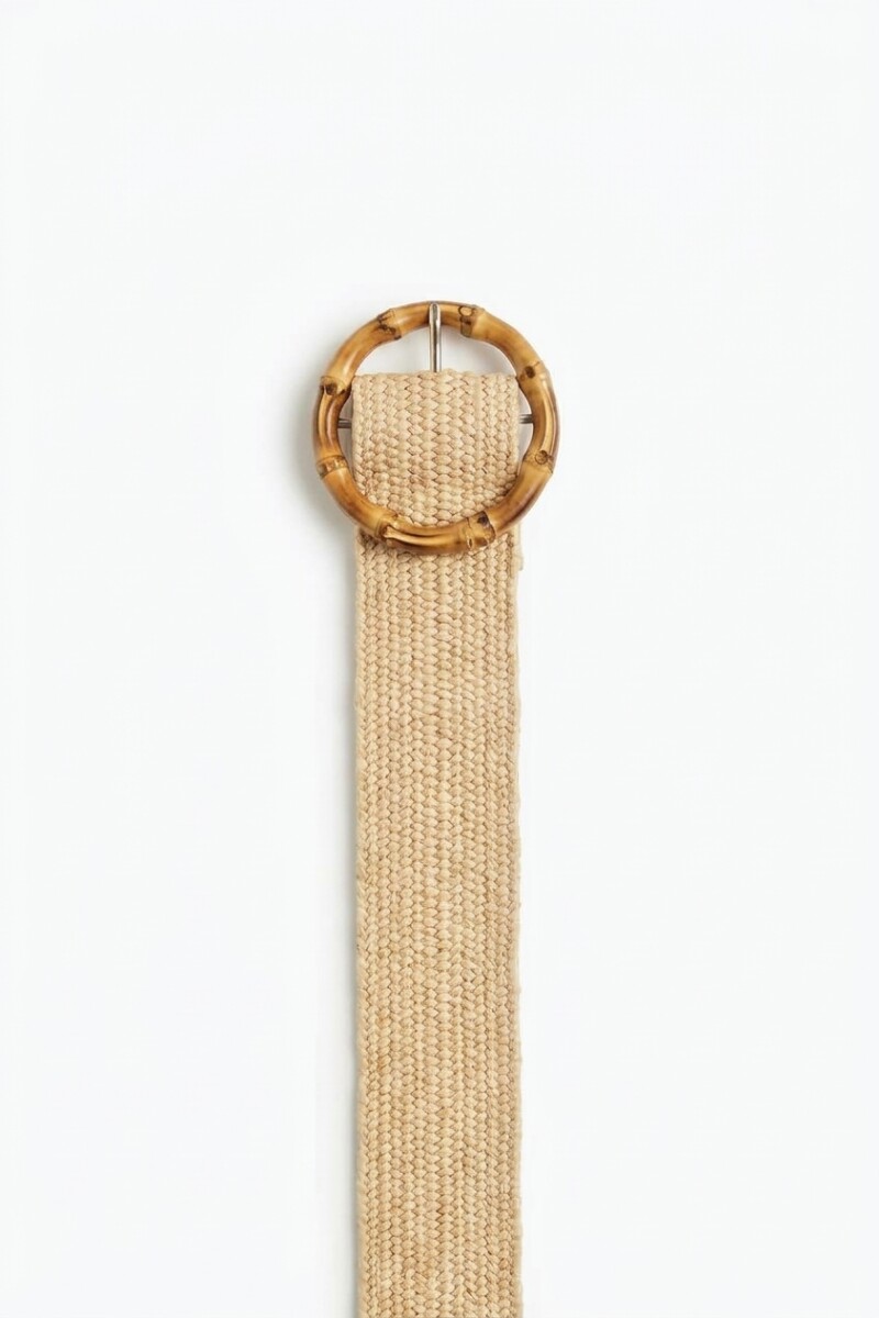 Cinturón rafia hebilla bambú beige