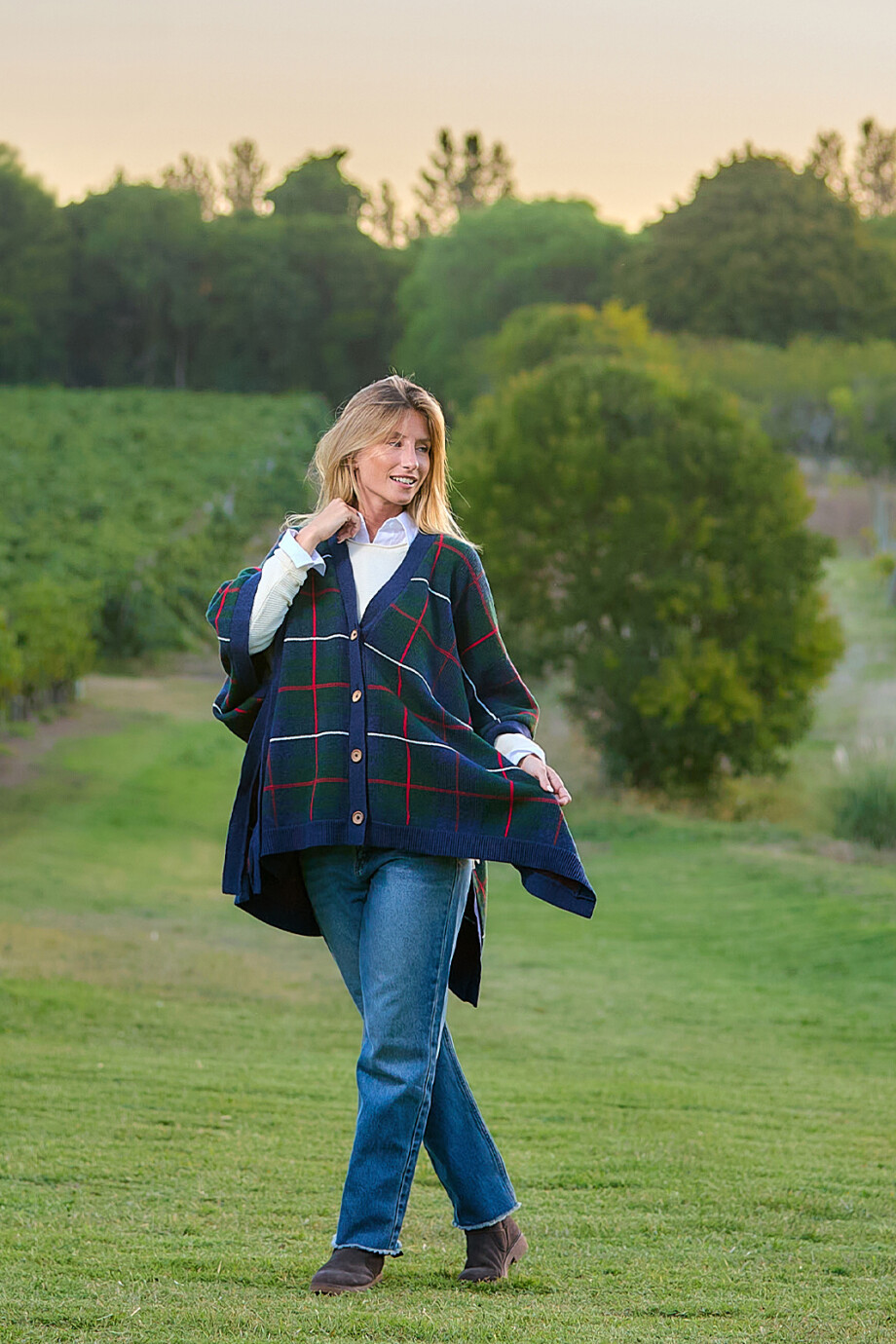 Poncho Cuadros Bristol Azul