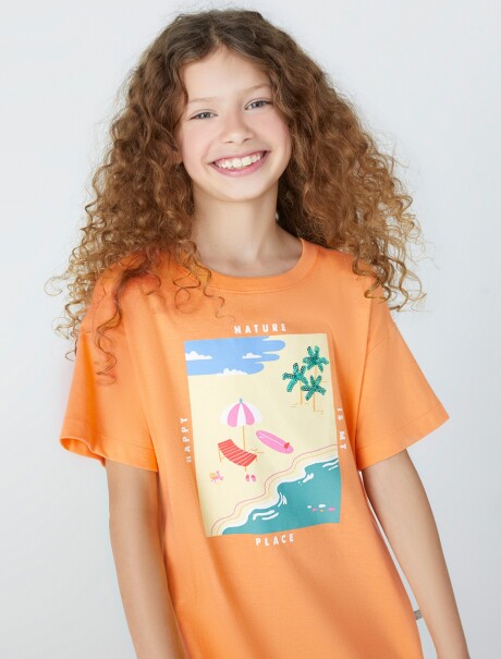 VESTIDO DE NIÑA CON ESTAMPA NARANJA