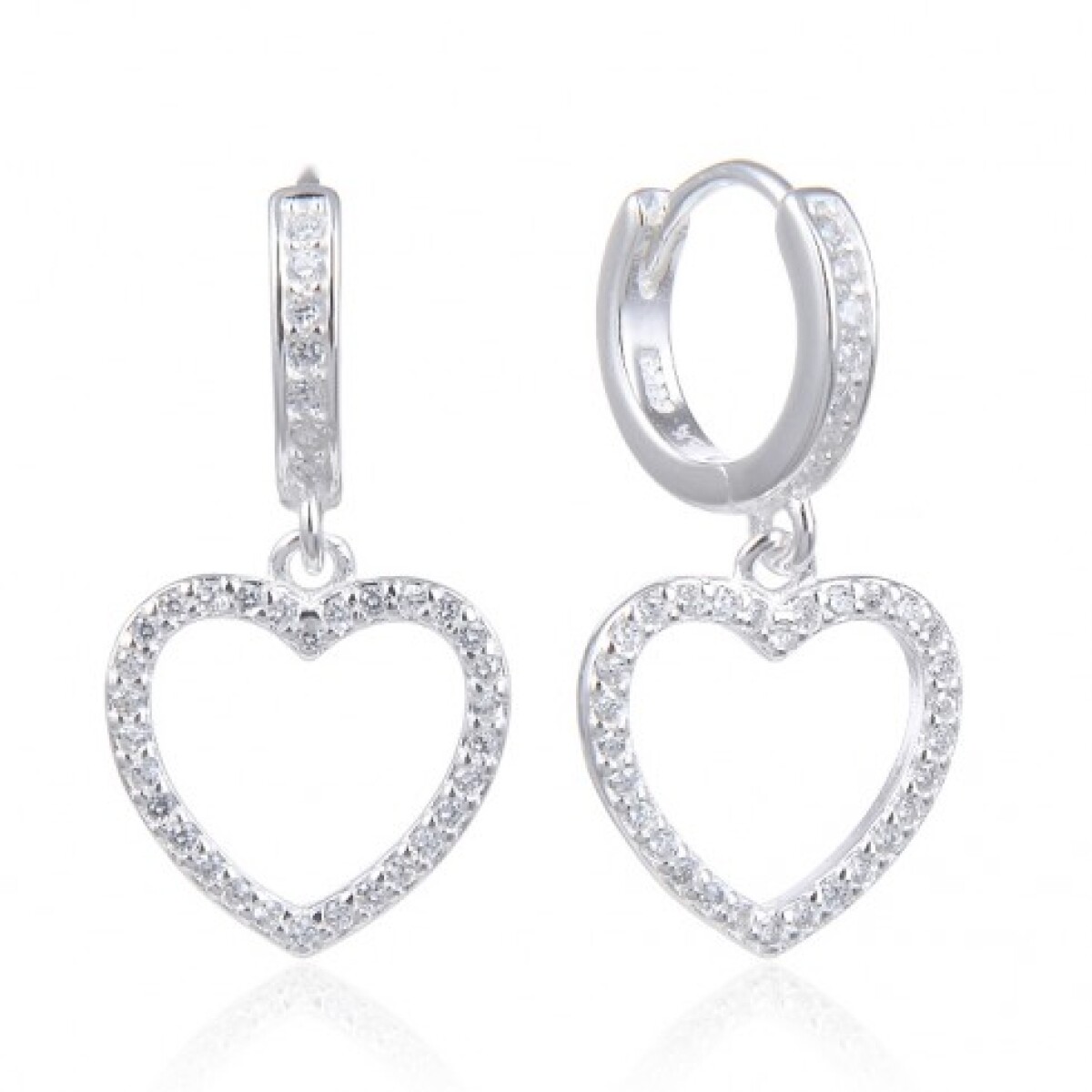 Par de aros de plata 925 con circonias y dije corazón . 