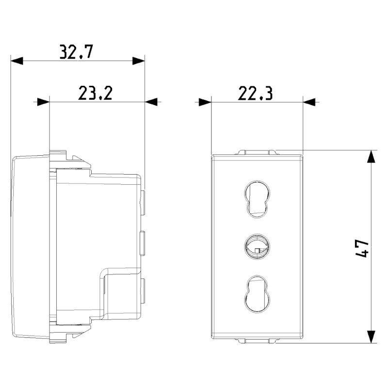 MODULO TOMA ITALIANA 2x10/16A+T BIVALENTE BLANCO NEVE UP MODULO TOMA ITALIANA 2x10/16A+T BIVALENTE BLANCO NEVE UP