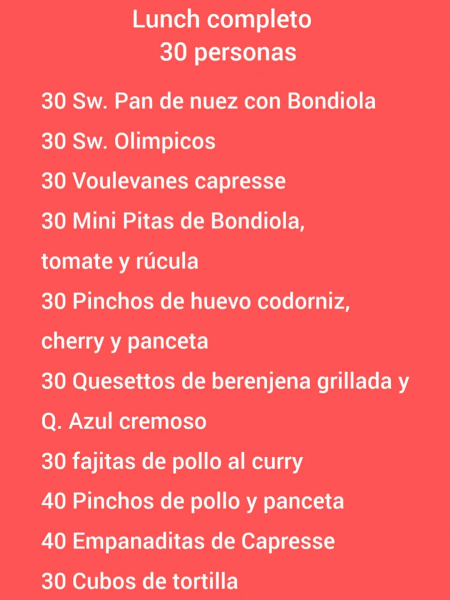 Lunch 30 personas Lunch 30 personas