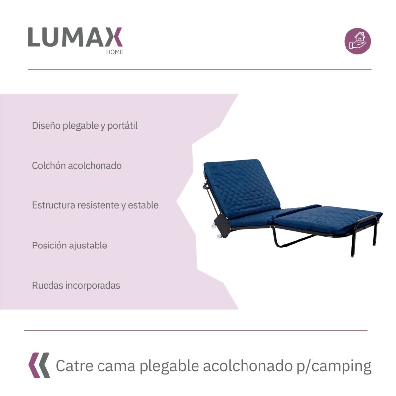 Catre cama plegable Lumax 180x75cm Acolchonado p/camping Catre cama plegable Lumax 180x75cm Acolchonado p/camping