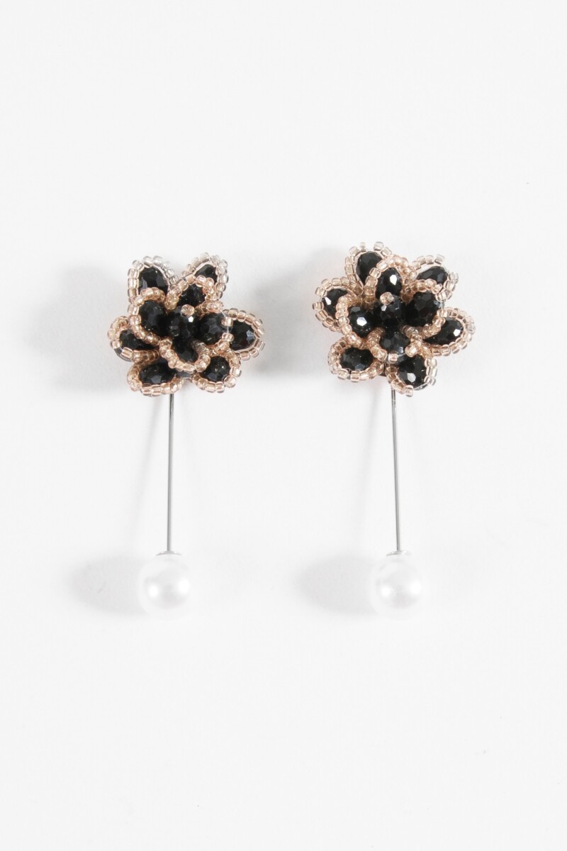 Prendedor flor mostacilla negro
