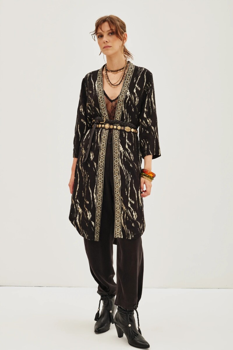 Kimono Jacquard Cebra Lurex Negro