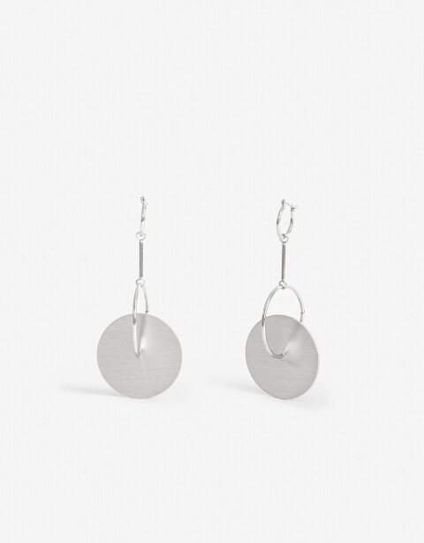 Aros Colgantes Largos Metal Aros Largos Círculos - Plateado Rodio