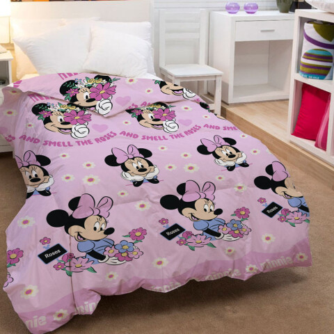 Acolchado Reversible 1 Plaza 100% Microfibra - Mickey Minnie Minnie