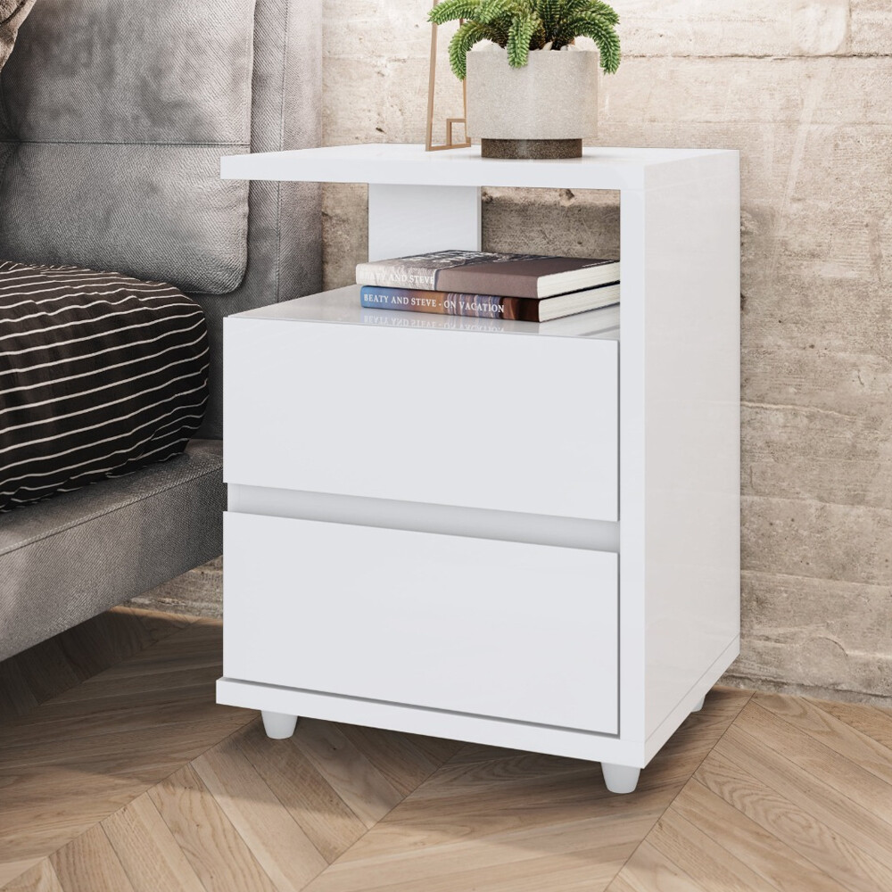 MESA DE LUZ O NOCHE CON ESPACIO Y DOS CAJONES BLANCO